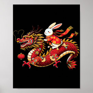 Konijn rijdt Chinese Draak Grappige Heren Dames Ge Poster