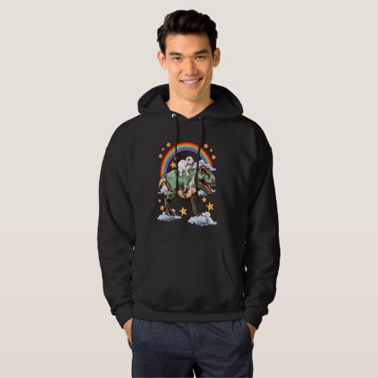 Konijn rijdt op een dinosaurus Dino Hoodie (Voorkant volledig)