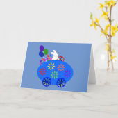 Konijn rijdt op eierauto #2 kaart (Gele Bloem)