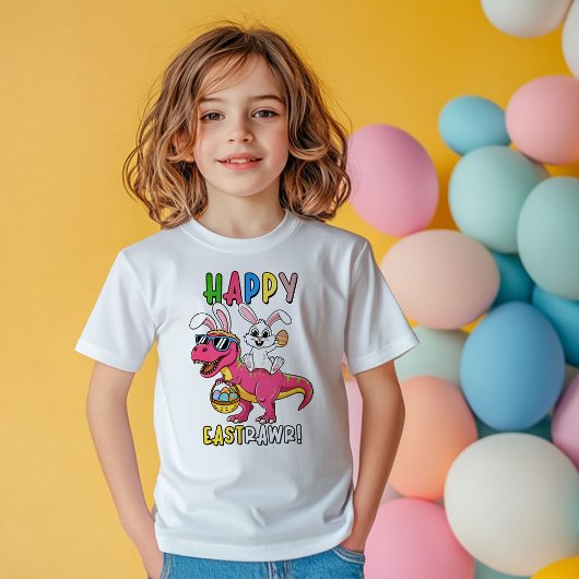 Konijn rijdt op T-Rex dinosaurus Gelukkig Pasen Kinder Shirts