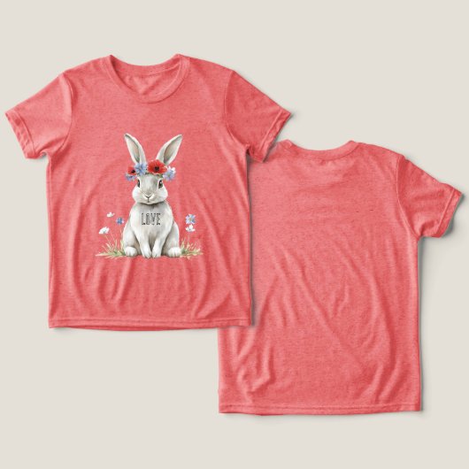 Konijn Rode Klaproos Bloemen Tri-Blend Shirt (Ontwerp Voorkant & Achterkant)