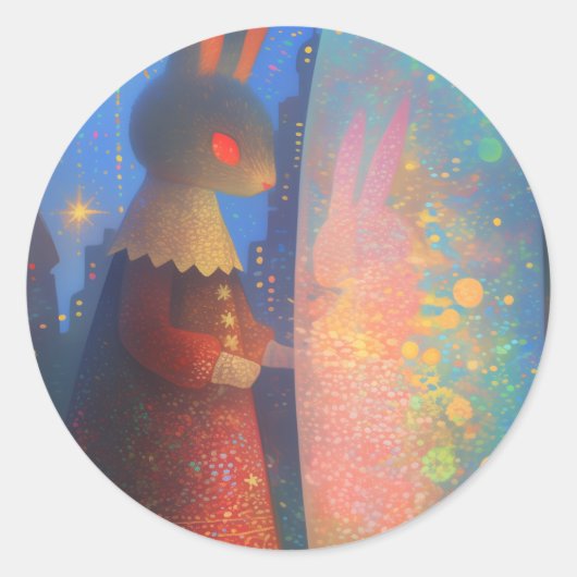 konijn ronde sticker (Voorkant)