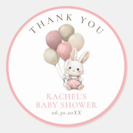Konijn roze ballonnen |  Baby girl shower Ronde Sticker