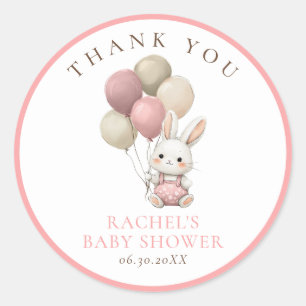 Konijn roze ballonnen    Baby girl shower Ronde Sticker