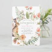 Konijn Roze Bloemstuk Pasen Brunch & Eiers zoeken Kaart (Staand voorkant)