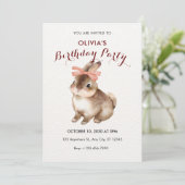 Konijn roze boog verjaardag kaart (Staand voorkant)