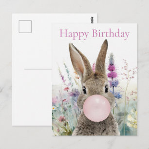 Konijn roze kauwgom Gelukkig verjaardag Briefkaart