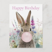 Konijn roze kauwgom Gelukkig verjaardag Briefkaart (Voorkant)