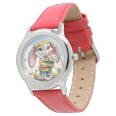 Konijn roze oren witte madeliefjes horloge (Gekanteld)