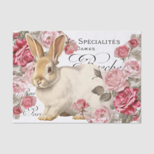 Konijn Roze Rose Bloem Frans Script Decoupage Tissuepapier