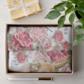 Konijn Roze Rose Bloem Frans Script Decoupage Tissuepapier (Geschenk)