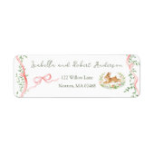 Konijn Roze Strik Baby Shower Adres Etiket (Voorkant)