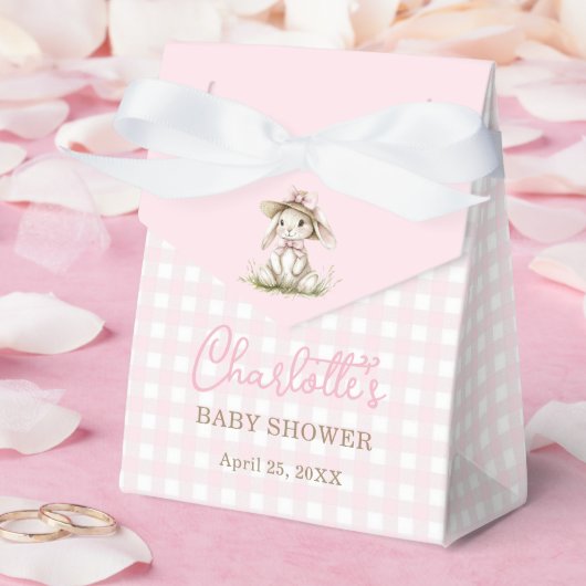 Konijn Roze Strik Gingham Baby Shower Bedankdoosjes (Huwelijk)