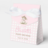 Konijn Roze Strik Gingham Baby Shower Bedankdoosjes (Voorkant Zijde)
