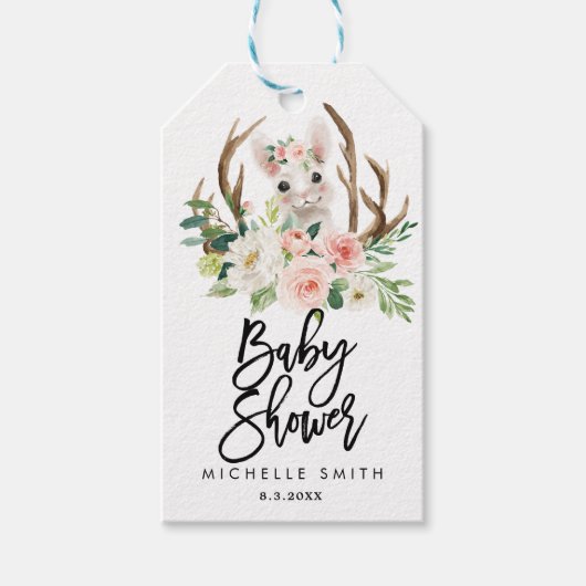 Konijn rustiek bloemenroze baby shower labels cadeaulabel (Voorkant)