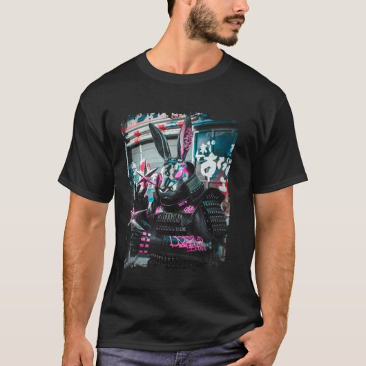 Konijn Samurai Cyberpunk Krijger T-shirt (Voorkant)