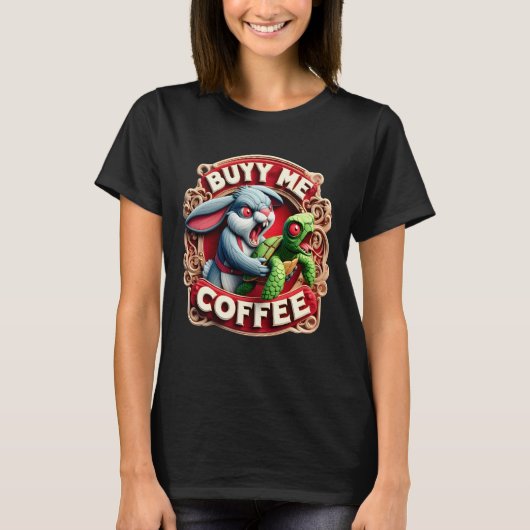 Konijn & Schildpad: Koop mij Koffie T-shirt (Voorkant)