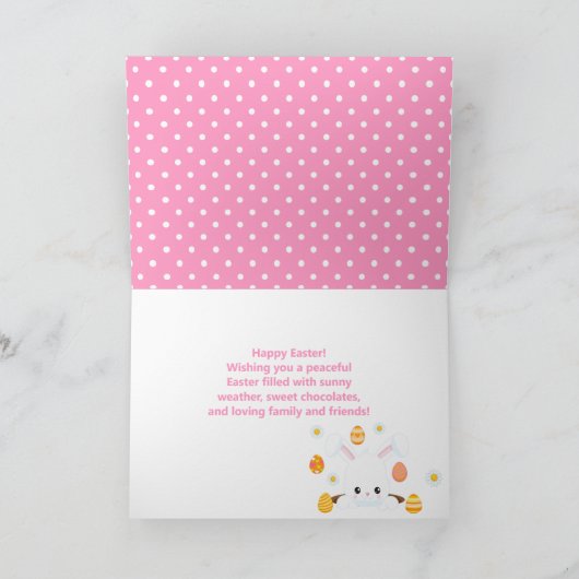 Konijn Sinaasappel en Roze Eitjes Gelukkig Pasen Kaart (Binnen)