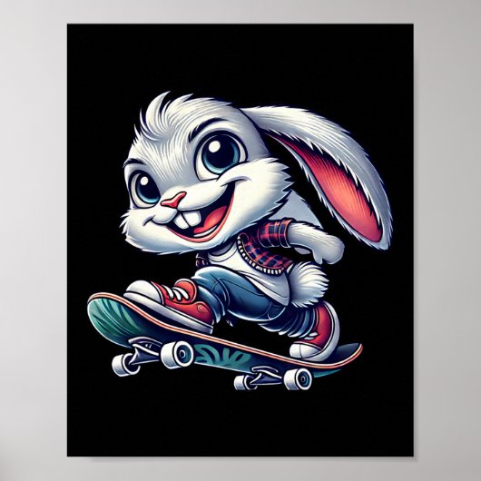 Konijn Skateboarden Skater Poster (Voorkant)