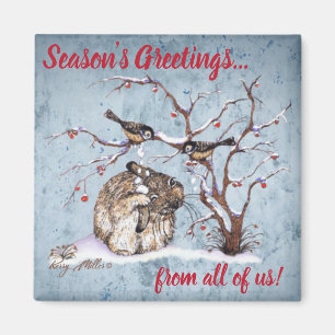 Konijn & Sneeuw Vogels Magneet