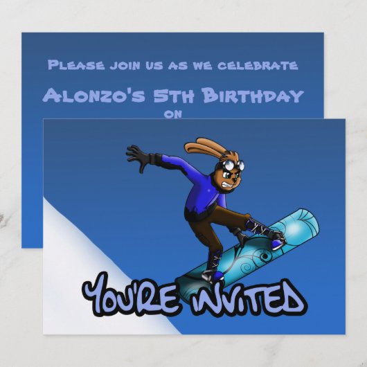 Konijn Snowboarder Verjaardagsfeest Kaart (Voorkant / Achterkant)