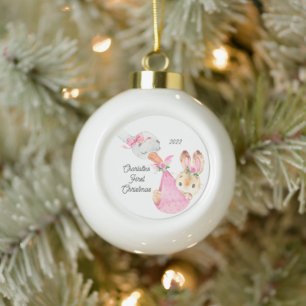 Konijn speciale bezorging baby's eerste kerst   keramische bal ornament