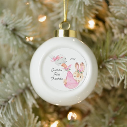 Konijn speciale bezorging baby's eerste kerst keramische bal ornament (Boom)