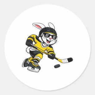 Konijn speelt ijshockey Konijn Pasen Sport Mannen Ronde Sticker