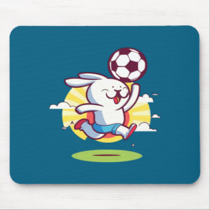 Konijn speelt voetbal Paasvoetbal Pasen Muismat