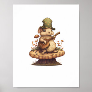 Konijn spelen Banjo op Mushroom Bunny Cottagecore Poster