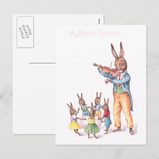 Konijn spelen Viool  Paas Kaart (Voorkant / Achterkant)