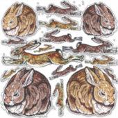 Konijn springende haas bruine pen & inkt groot vin sticker (Voorkant)