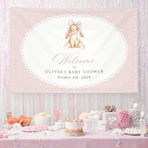 Konijn, Strik, Roze Stippen, Baby Shower Welkom Spandoek