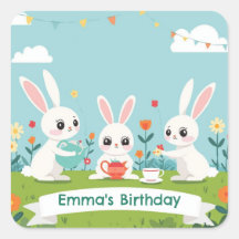Konijn Thee Feest Stickers | Cute Konijn Verjaarda