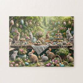 Konijn Thee Feestje Whimsical Pasen Tuin Scene Legpuzzel