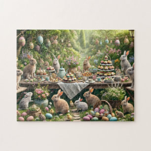 Konijn Thee Feestje Whimsical Pasen Tuin Scene Legpuzzel