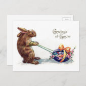  konijn trekt paasei feestdagenkaart (Voorkant / Achterkant)