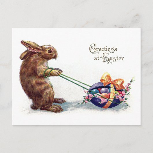  konijn trekt paasei feestdagenkaart (Voorkant)