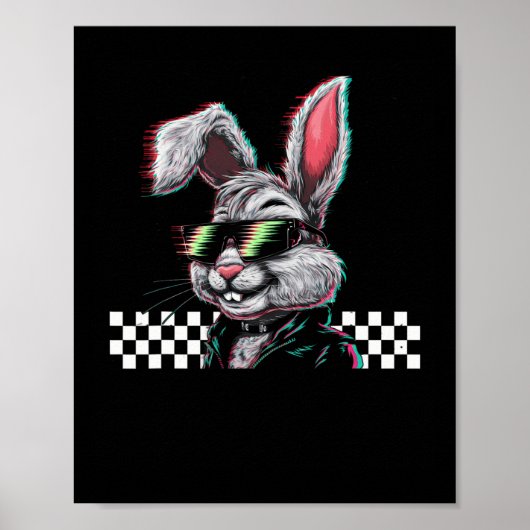 Konijn Trippy Vaporwave Pasen Techno Rave Edm Muzi Poster (Voorkant)