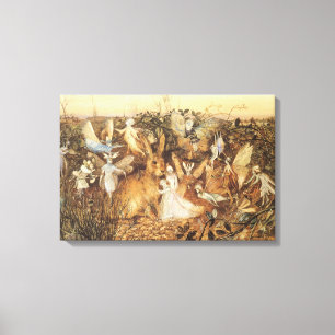 Konijn tussen de Fairies,  feiën Canvas Afdruk