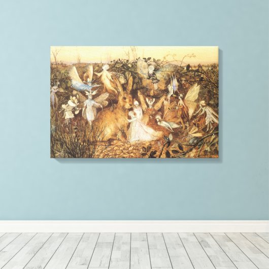 Konijn tussen de Fairies,  feiën Canvas Afdruk (Insitu (Houten vloer))