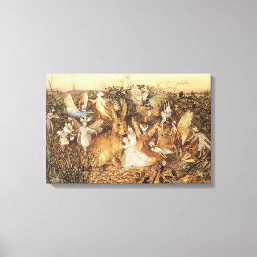 Konijn tussen de Fairies,  feiën Canvas Afdruk (Voorkant)