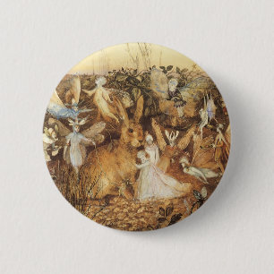 Konijn tussen de Fairies, feiën Ronde Button 5,7 Cm