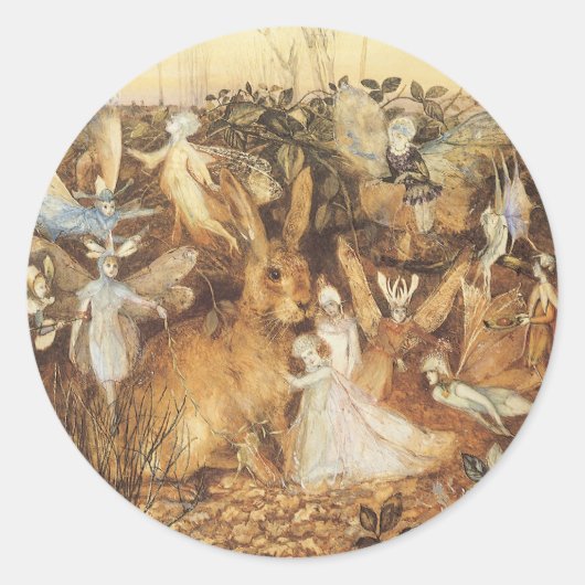 Konijn tussen de Fairies,  feiën Ronde Sticker (Voorkant)