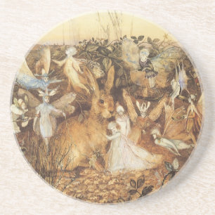 Konijn tussen de Fairies,  feiën Zandsteen Onderzetter