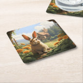 Konijn tussen de goudsbloemen kartonnen onderzetters (Schuin)