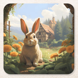 Konijn tussen de goudsbloemen kartonnen onderzetters