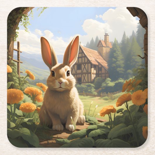 Konijn tussen de goudsbloemen kartonnen onderzetters (Voorkant)