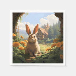 Konijn tussen de goudsbloemen servet