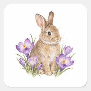 Konijn tussen herfst krokussen vierkante sticker
